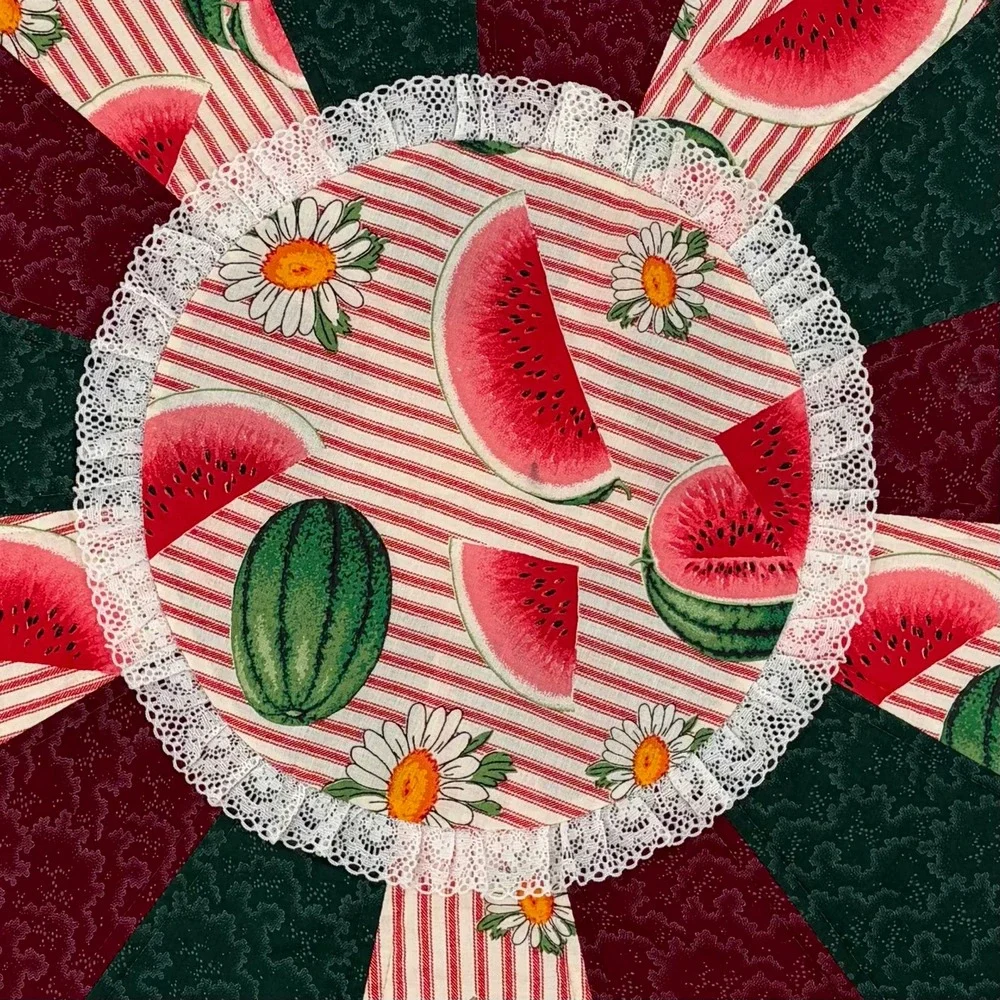 Handmade Watermelon Table Topper Quilted Star 30